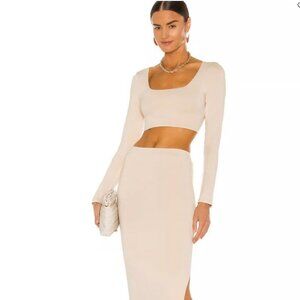 Revolve RE ONA Square Neck Crop Top SZ.L Cream Long Sleeve Y2K Minimalist Staple